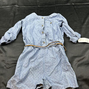 Carter’s Girls‎ Romper 6Y Jean White Polka Dot Brown Belt NWT